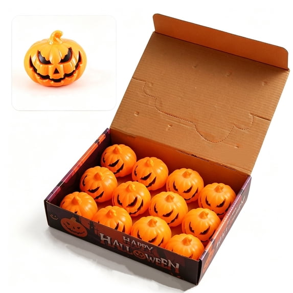 Halloween Mini Pumpkin Candle Lights—12 Pack, Flameless Short Electronic Candles for Halloween Party Home Indoor Decorations