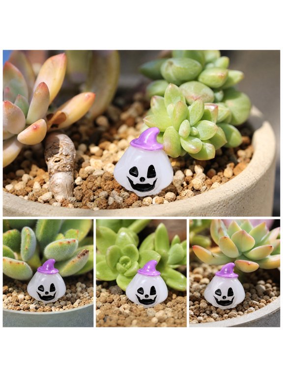 Halloween Mini Pumpkin Ghost, Resin Figurine Set, Colorful Desktop Decor, Cute Translucent Appearance and Durable Polyresin Build for Car Dashboards, Shelves and Party Tables.