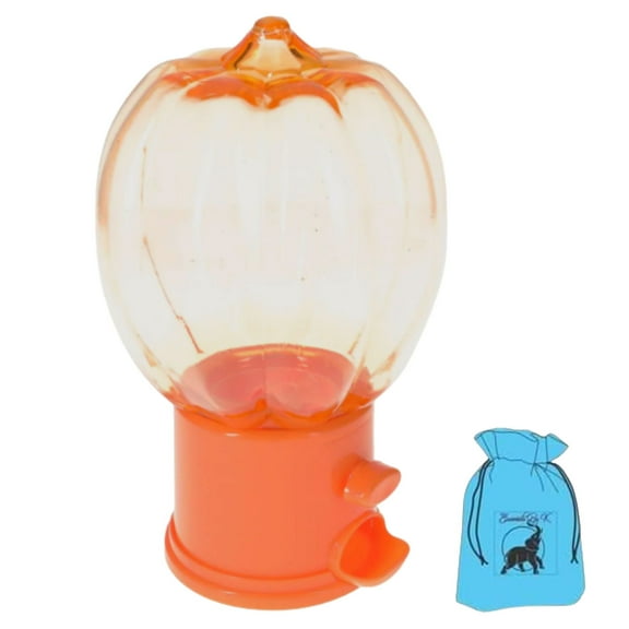 Halloween Mini Pumpkin Shaped Plastic Candy Dispenser, 6.5in Gumball Machine Office Party Favor Easy Refill Treats Food Canister Snack Container Table Decor Gift Supply w/ Free Gums & EBK Bag
