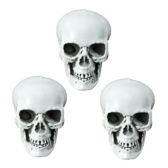 Halloween Mini Skull Bone Decoration, 3 Realistic Plastic Skulls & Bones for Halloween, Small Haunted House, Tabletop Decor