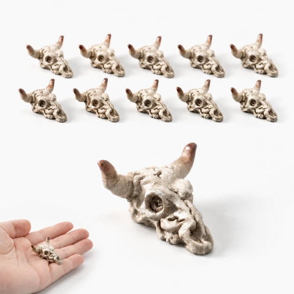Halloween Mini Skulls, 10 Pack Resin Mini Bull Skull Statues, Small Skeleton Heads for DIY Craft Making, Halloween Party Favors, Fairy Garden & Dollhouse Micro Landscape Decoration