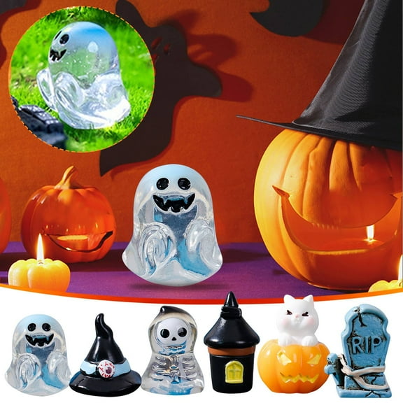 Halloween Miniature Figurines Resin Halloween Ornaments Pumpkin Skeleton Bat Ghost Mini Halloween Figures to Hide for Crafts Garden Dollhouse Bag Fillers Bonsai Party Decoration