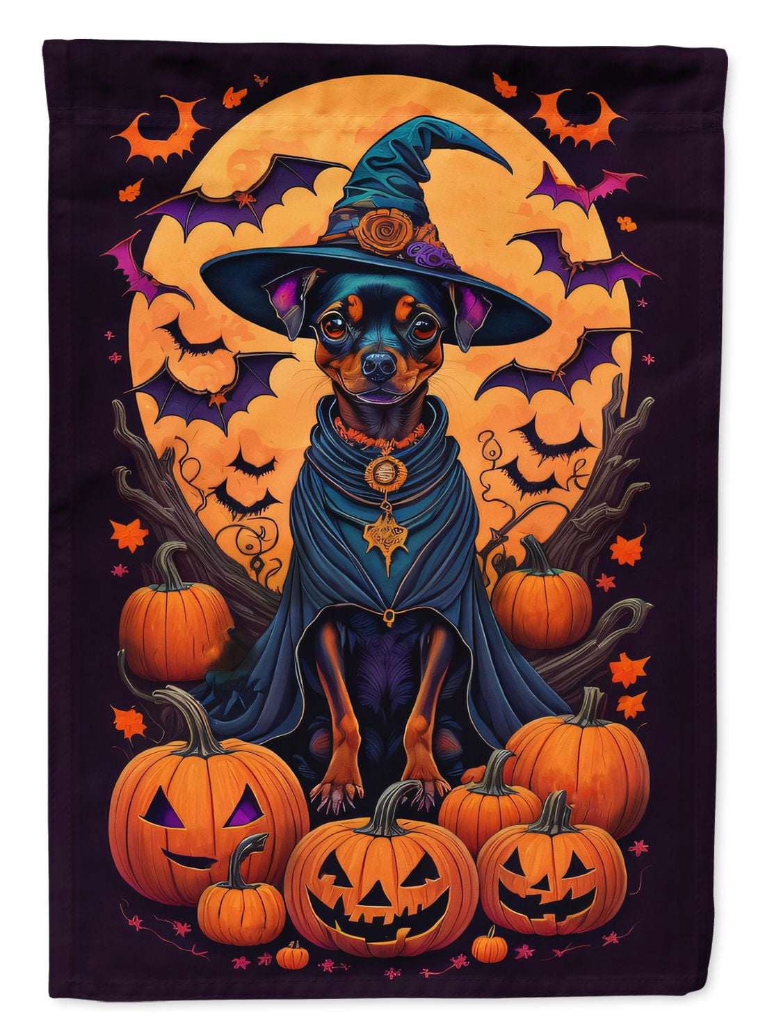 Halloween Miniature Pinscher Dog House Flag 28x40IN Double-Sided Polyester Decorative Sleeve Pole Flag for Outdoor Home Garden