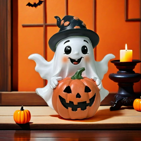Halloween Miniature Pumpkin Ghost Figurines, Resin Decoration Cute Halloween Decoration Desk Decoration, Spooky and Fun Figurine for Indoor/Outdoor Halloween Decorations, Tabletop, or Party Display