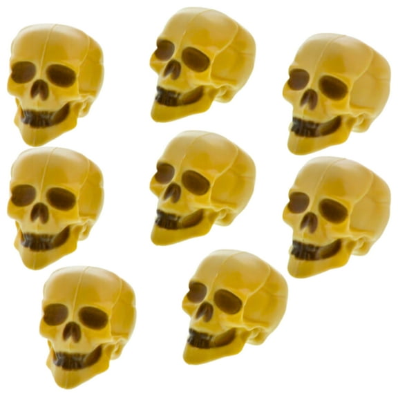 Halloween Miniature Skulls Decoration 8Cts per Bag Mini Skeleton Toy Plastic Skull Head Prank Props DIY Craft Decor for Home Table Party Favor Decor Trick or Trick Goody Bag Filler Supplies Pack of 1