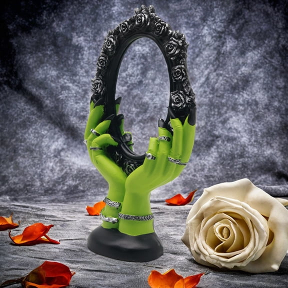 Halloween Mirror Decor with Witch Hand Sculpture, Spooky Wall Art for Living Room, Unique Home Accents for Halloween Party Decorations and Seasonal Gifts
