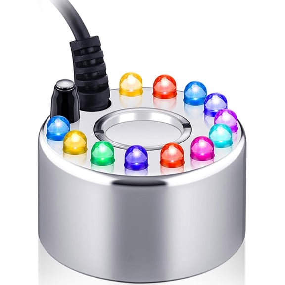 Halloween Mist Maker Fogger, 12 LED Lights Ultrasonic Water Mister for Pond and Party Decor, Silver
