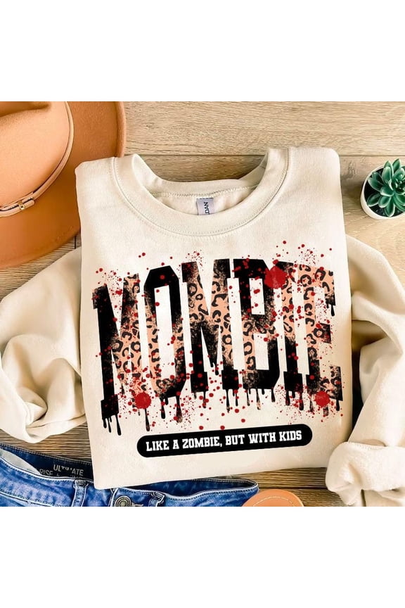Halloween Mombie Sweatshirt, Funny Spooky Season Mama Crewneck, Leopard Halloween Gift for Mom Sweater
