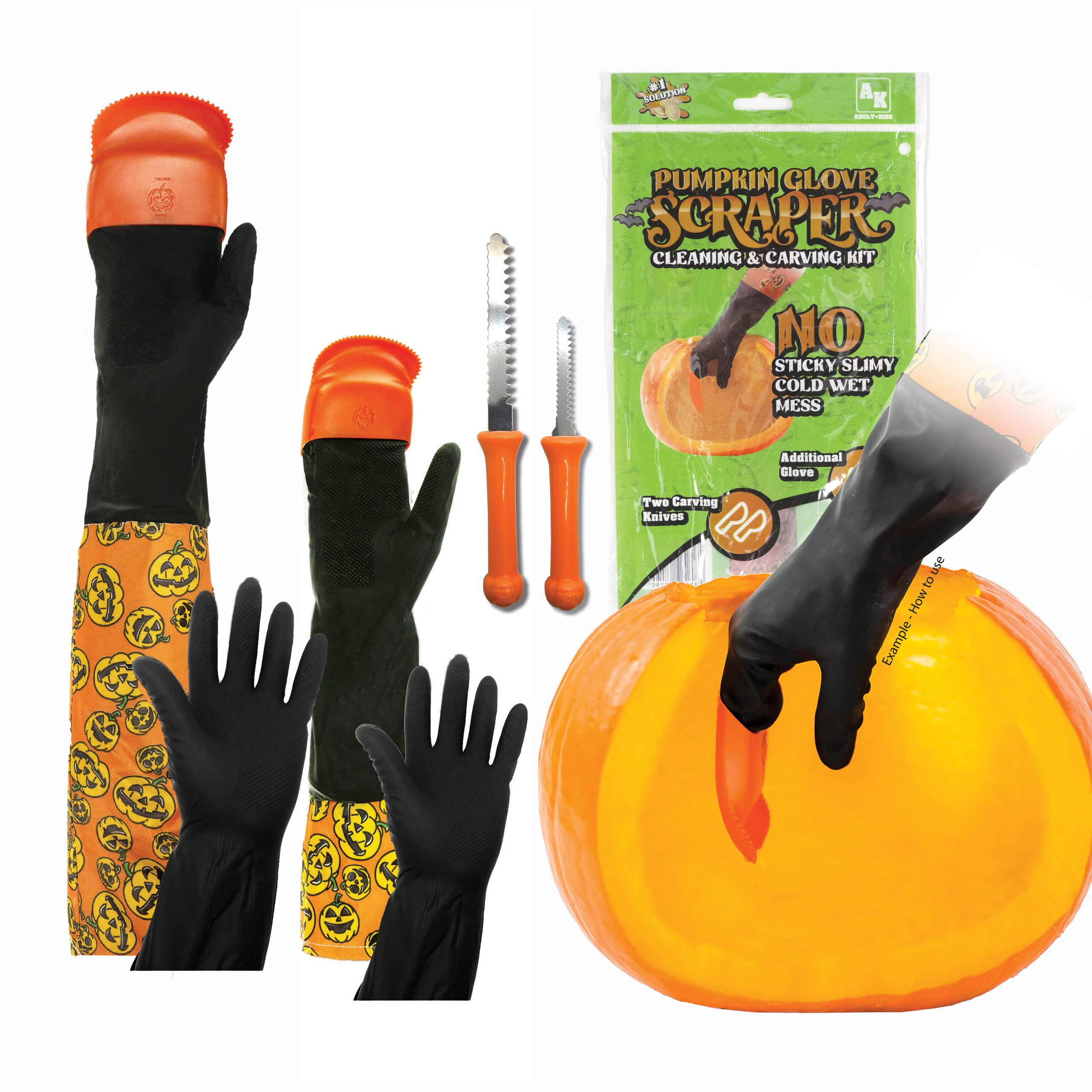 Pumpkin Glove Scraper Cleaning Carving Kit - Adult