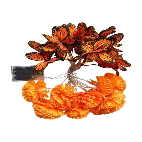 Halloween Monarch Butterflies and Marigold String Lights, 10 LED Simulation Garland Plant Insects Light for Home Decor(5 ft)