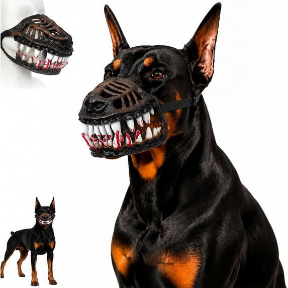 Halloween Monster Dog Muzzle with Teeth, Scary Muzzle for Dogs with Adjustable Straps, Dog Muzzle for Small Medium Large Dogs, Cosplay Party Costume