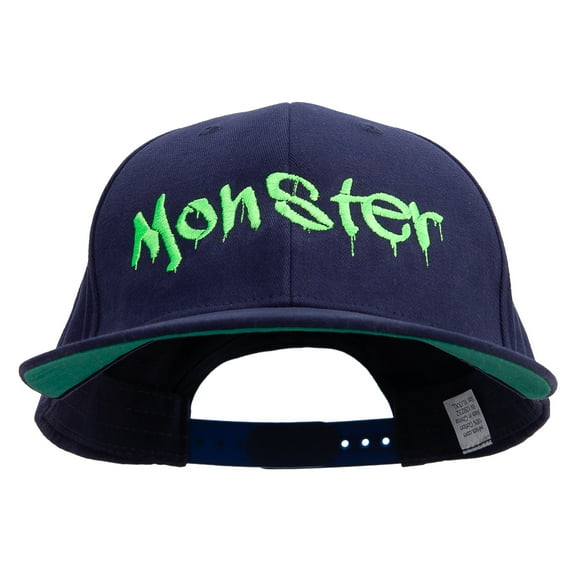 Halloween Monster Embroidered Brushed Cotton Twill High Profile Extra Size Cap - Navy XL-3XL