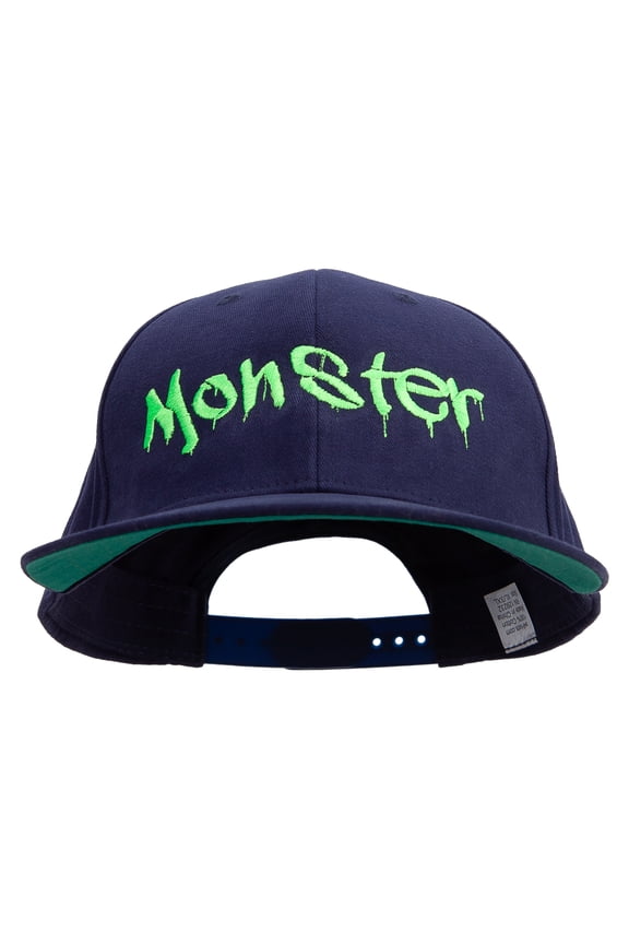 Halloween Monster Embroidered Brushed Cotton Twill High Profile Extra Size Cap - Navy XL-3XL