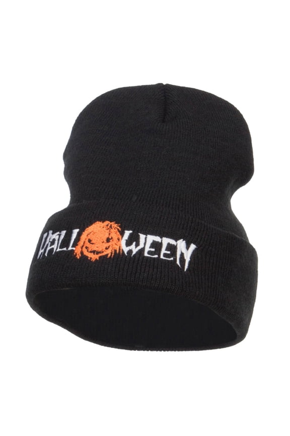 Halloween Monster Embroidered Long Beanie - Black OSFM