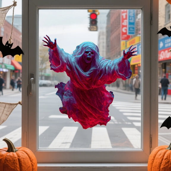 Halloween Monster Ghost Window Decals, 8.7x11.8 Inch Colorful PVC Stickers for Glass Door Wall Supermarket Festive Display