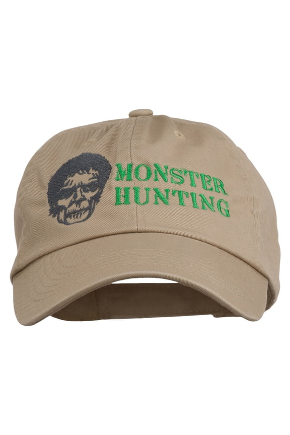 Halloween Monster Hunting Embroidered Washed Cap - Khaki OSFM
