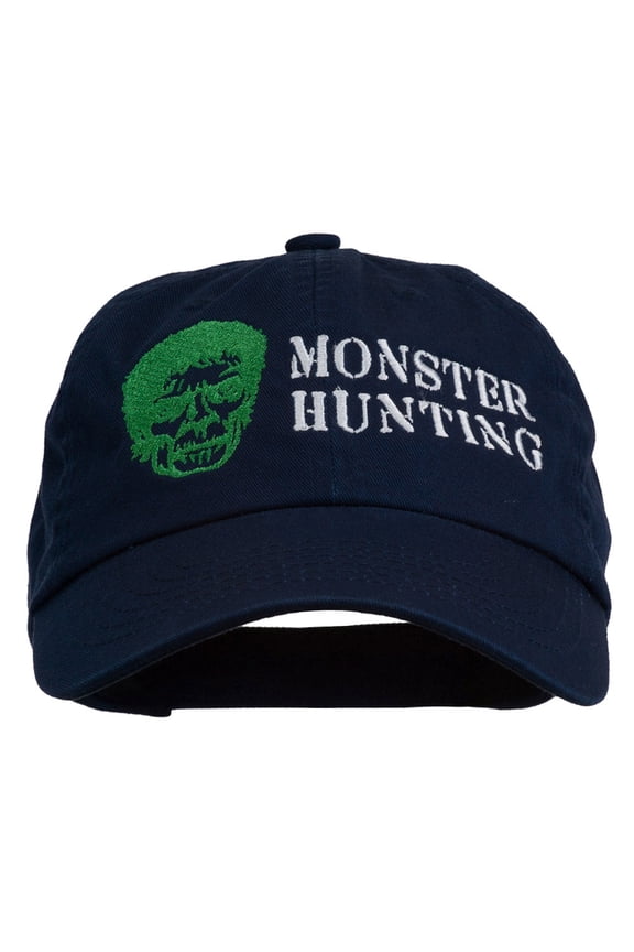 Halloween Monster Hunting Embroidered Washed Cap - Navy OSFM