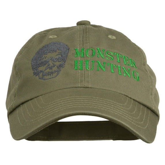 Halloween Monster Hunting Embroidered Washed Cap - Olive OSFM