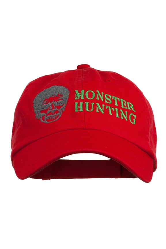 Halloween Monster Hunting Embroidered Washed Cap - Red OSFM