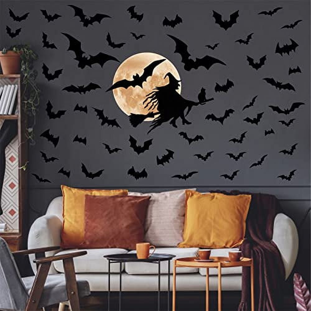 Halloween Moon Wall Sticker Bat Wall Stickers Halloween Witch Wall Decals Removable Halloween
