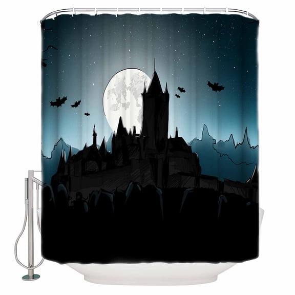 Halloween Moonlight Castle Shower Curtain Set ,Waterproof Fabric Shower Curtains Forest Night Shower Curtains for Bathroom,Bathroom Decor 54x"78"