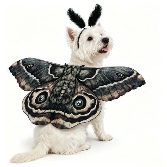 Halloween Moth Butterfly Wings and Headband for Pets,Dog Cat Moth Wings Halloween Costume with Feather Headband,
