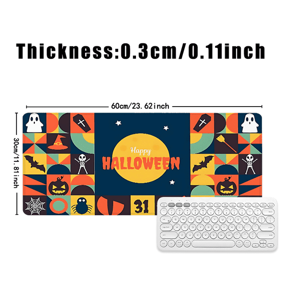Halloween Mouse Pad 31.5x11.82 Inches Rubber Desk Accessory with Ghost Pumpkin Bat Design for Office and Home Use