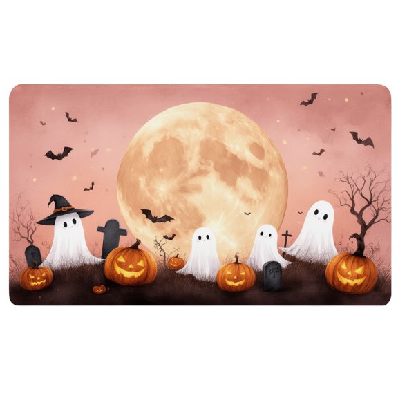 Halloween Mouse Pad,A group of ghosts and pumpkins in front of a full moon,Non Slip Desk Pad,Large Desk Mouse Pad Desktop Mat,Computer Keyboard Pad