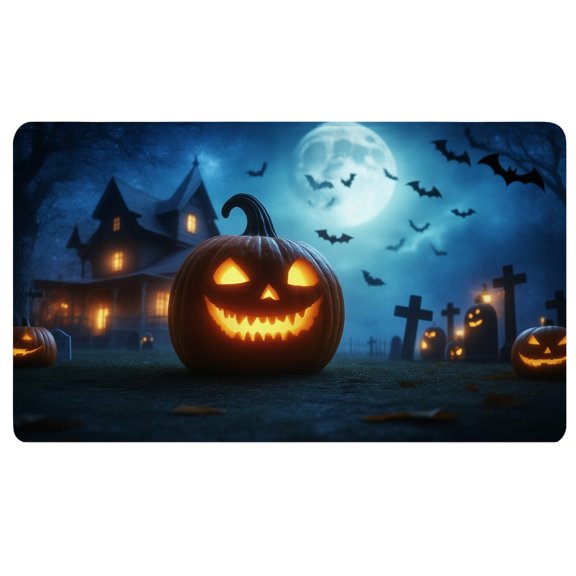 Halloween Mouse Pad for Desk,A group of jack-o-lanterns sitting in front of a haunted house,Washable Mouse Pad,Large Mouse Pad for Desk,Mouse Pad Teacher