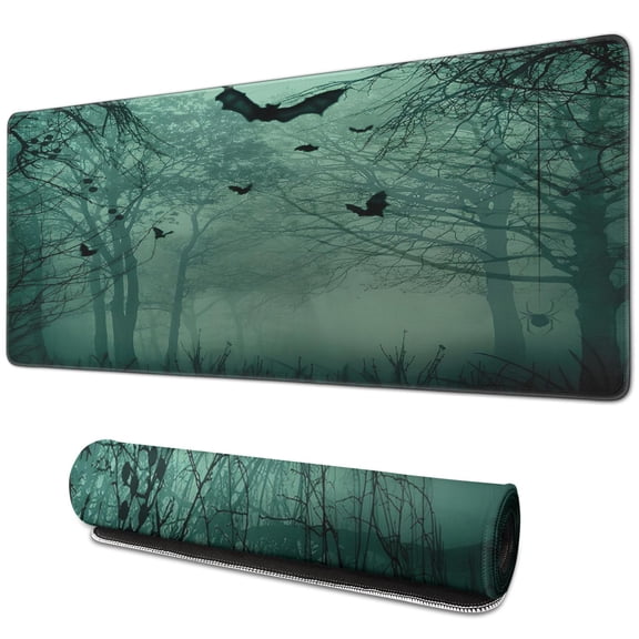 Halloween Mouse Pad,Pumpkin Glowing at Moonlight in The Spooky Forest Mouse Pad,Mouse Mat Waterproof Mouse Pad Non-Slip Rubber Base Mousepad for Office Laptop, 31.5 X 11.8 Inch