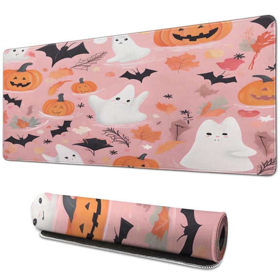 Halloween Mouse Pad,Pumpkin Glowing at Moonlight in The Spooky Forest Mouse Pad,Mouse Mat Waterproof Mouse Pad Non-Slip Rubber Base Mousepad for Office Laptop,31.5×11.8 Inch