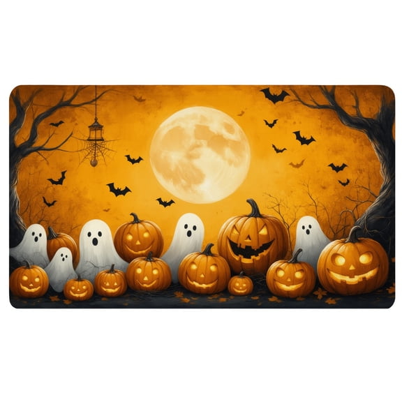 Halloween Mouse Pad for Desk,A group of jack-o-lanterns and ghosts in front of a full moon,Non Slip Desk Mat,24x14 Desk Pad,PC Mat for Desk