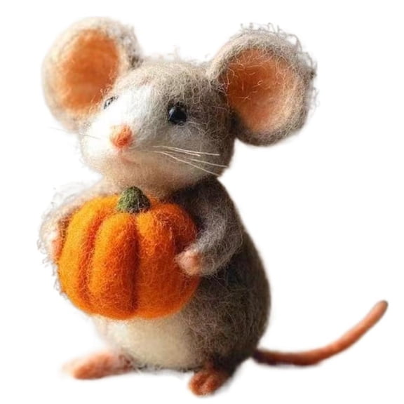 Halloween Mouse with Witch Hat, Handmade Wool Felt Halloween Mouse Ornament, Needle Felted Pumpkins Animals Decoration for for Home Decor Gifts