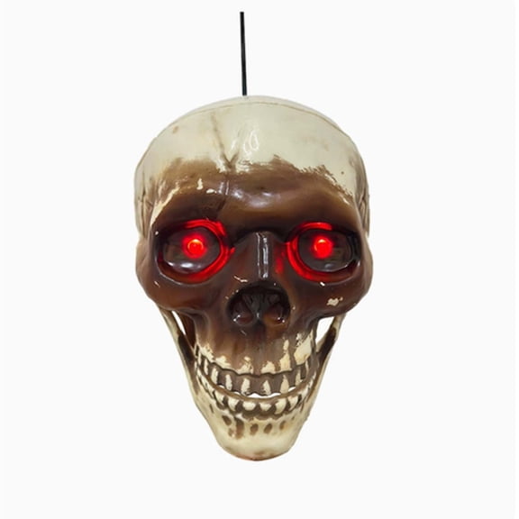 Halloween Movable Jaw Skull Decor With Flashing Red LED Eyes Spooky Effects Scary Light Up Skeleton Skull Prop For Party Yard House Decorations