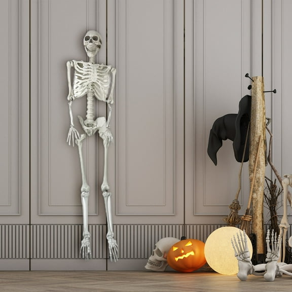 Halloween Movable Joint Plastic Skeleton, 36in Life Skeleton for Indoor Outdoor Halloween Props Decorations, Vivid Full-Size Skeleton for Home Office Holiday Party Glass Decor
