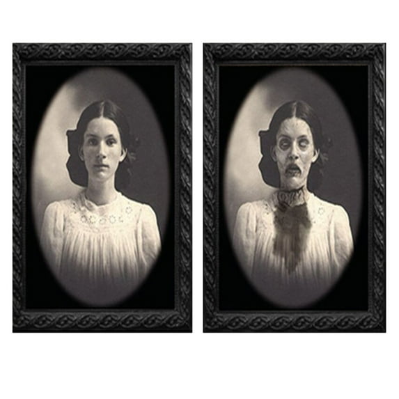 1 Pack Scary Halloween Party Decoration Indoor Home Wall Decor 3D Changing Face Moving Picture Frame Portrait for Horror Halloween Party Supplies Castle Haunted House Decoration(C)