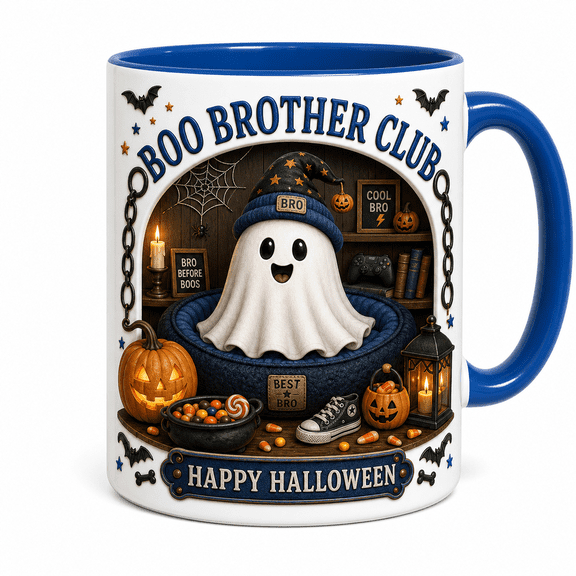 Halloween Mug Boo Brother Club Ceramic Coffee Cup for Morning Drinks Brother Gift