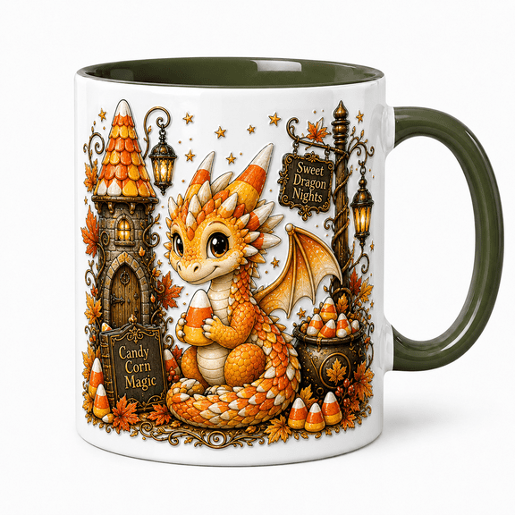 Halloween Mug Candy Corn Dragon Ceramic Coffee Cup for Fall Fantasy Fans