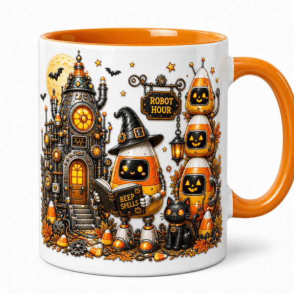 Halloween Mug Candy Corn Robot Ceramic Coffee Cup for Fall Sips Halloween Fans
