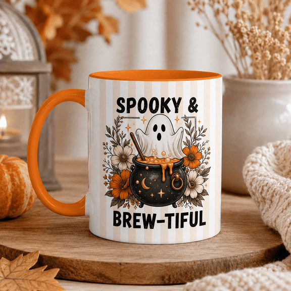 Halloween Mug Ghost Cauldron Floral Coffee Cup for Morning Coffee Halloween Lovers