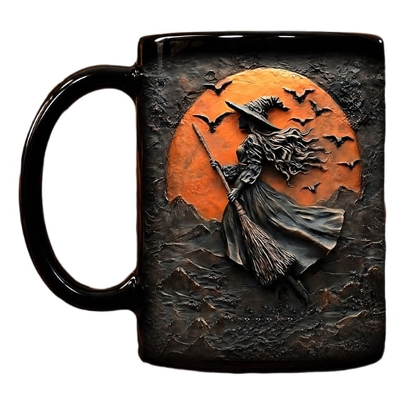 Halloween Mug,Halloween Desk Decor,Halloween Witch Ceramic Mug, Reusable Festive Coffee Tea Cup for Home Office Desk Decor Holiday Gifting(B 12oz)