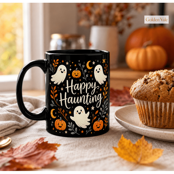 Halloween Mug Happy Haunting Cute Ghost Pumpkin Coffee Cup for Fall Gift