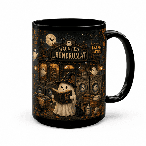 Halloween Mug Haunted Laundromat Ceramic Coffee Cup for Spooky Season Coffee Lovers