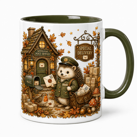 Halloween Mug Hedgehog Postmaster Ceramic Coffee Cup for Fall Mail Lovers