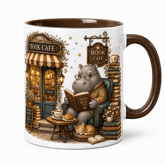 Halloween Mug Hippo Book Café Reading Coffee Cup for Book Lovers