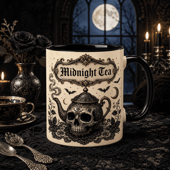 Halloween Mug Midnight Tea Skull Teapot Gothic Coffee Cup for Tea Lovers
