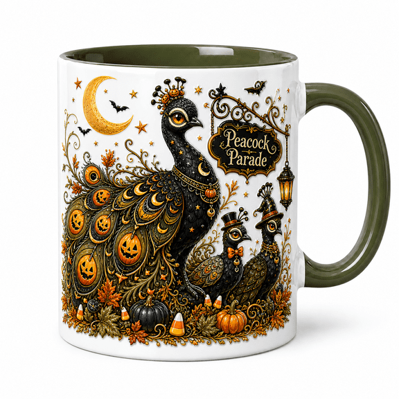 Halloween Mug Peacock Parade Coffee Cup for Morning Coffee, Spooky Season Fans