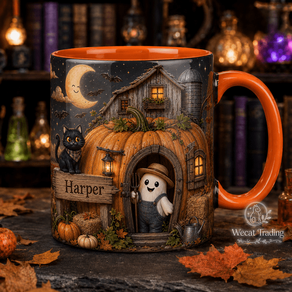 Halloween Mug Personalized Pumpkin Patch Farmhouse Coffee Cup for Fall Family Gifts