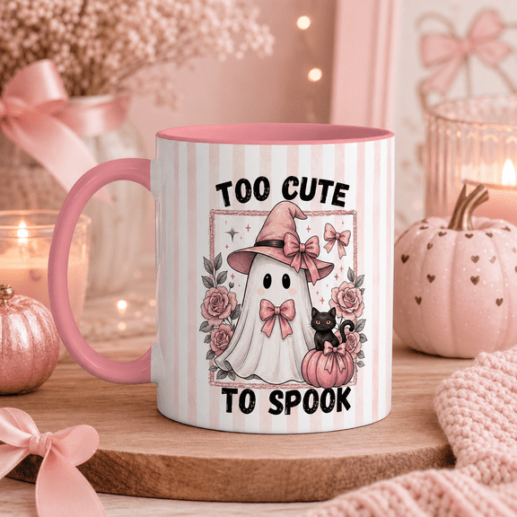 Halloween Mug Pink Coquette Ghost Ceramic Coffee Cup for Coffee Tea Halloween Lovers