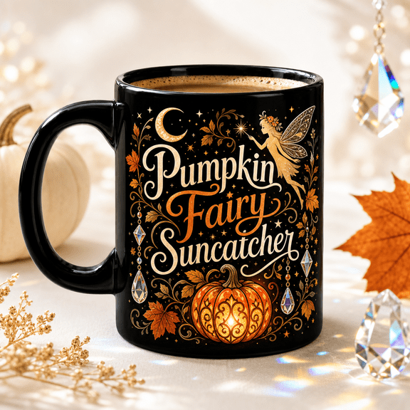 Halloween Mug Pumpkin Fairy Lantern Black Ceramic for Coffee and Tea Halloween Fans